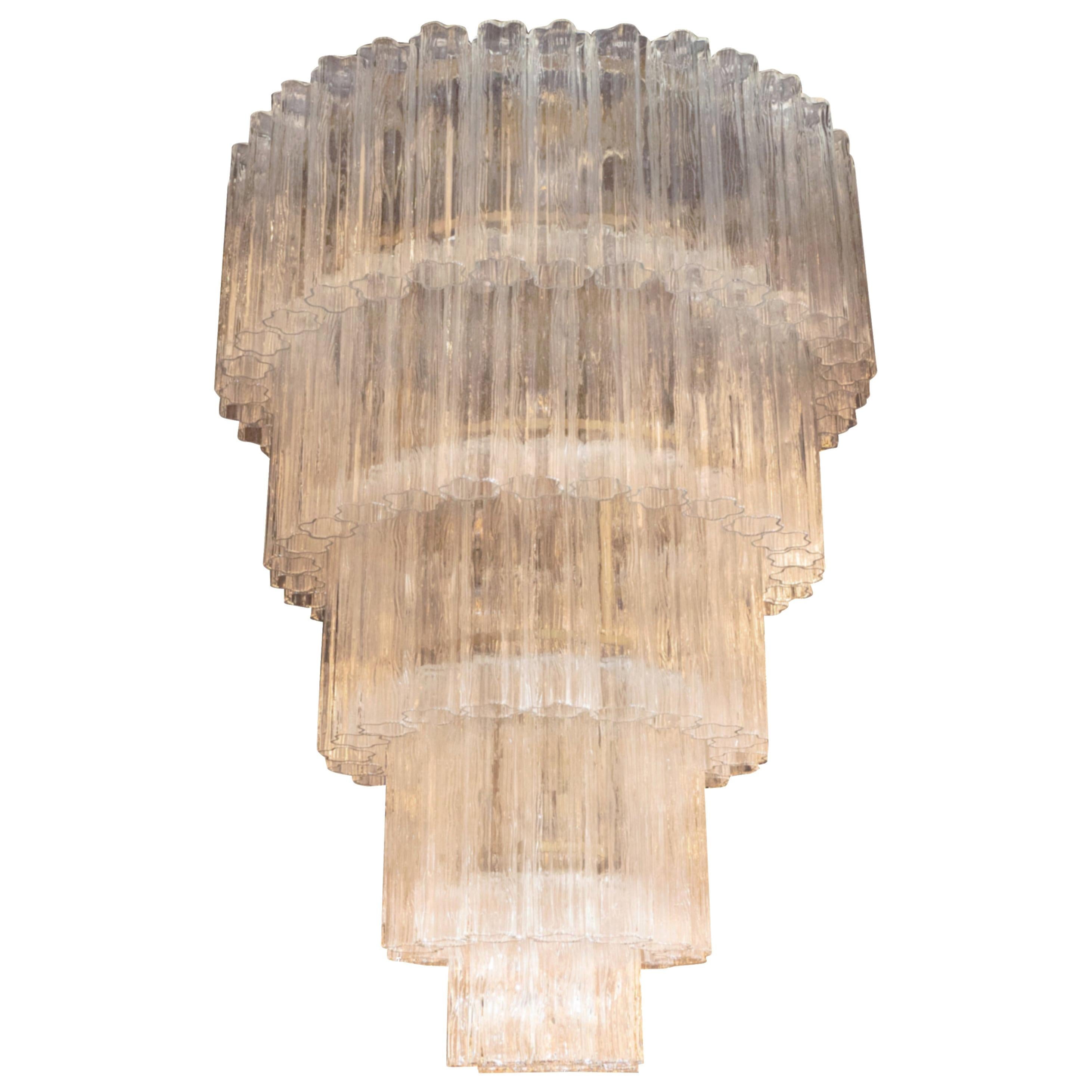 Midcentury Handblown Murano Glass 5-Tier Tronchi Chandelier with Brass Fittings