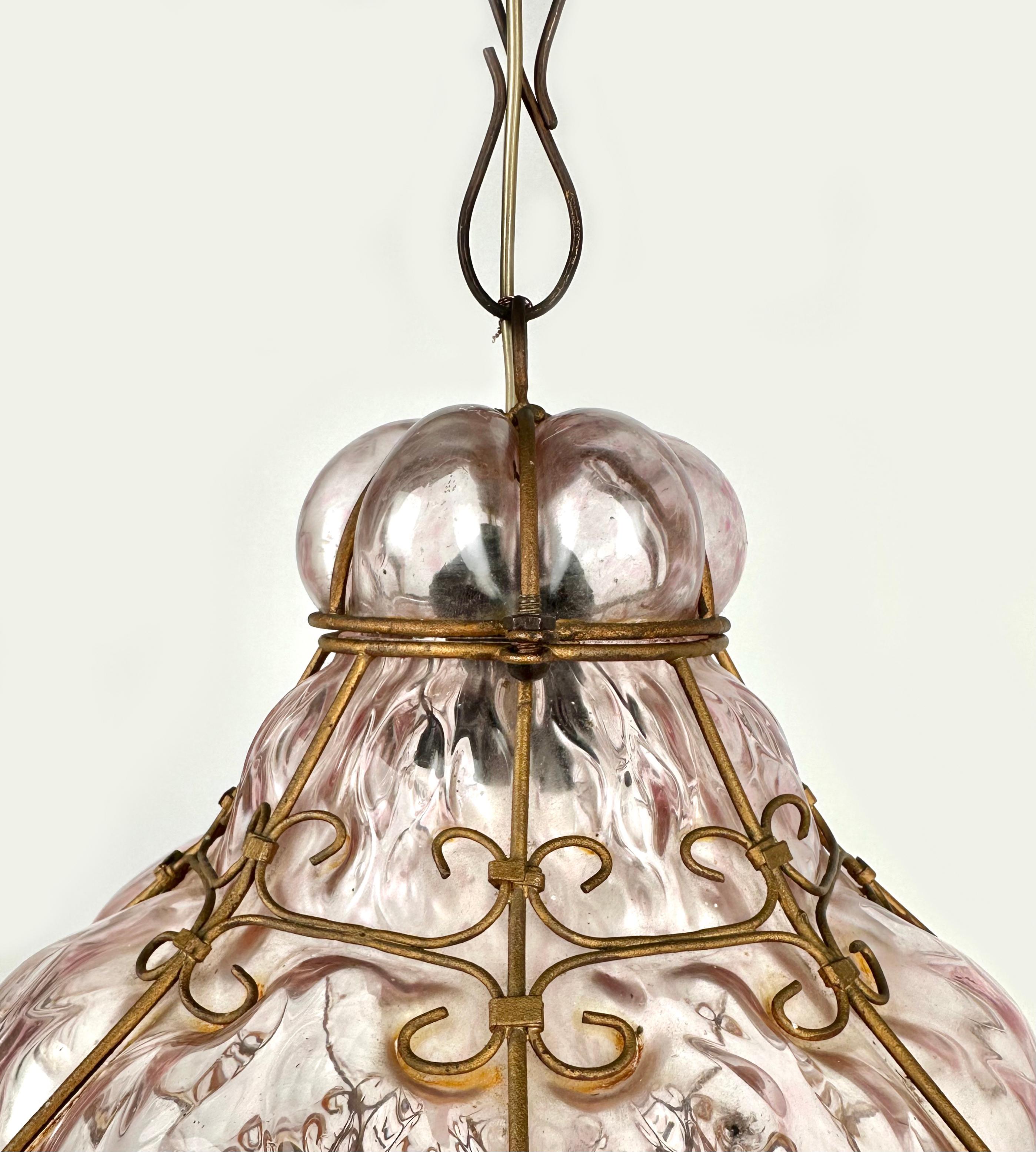 Midcentury Handblown Murano Pink Glass Pendant Light by Seguso, Italy, 1940s For Sale 3