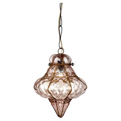 Lampada a sospensione di metà secolo in vetro rosa di Murano soffiato a mano di Seguso, Italia, anni '40