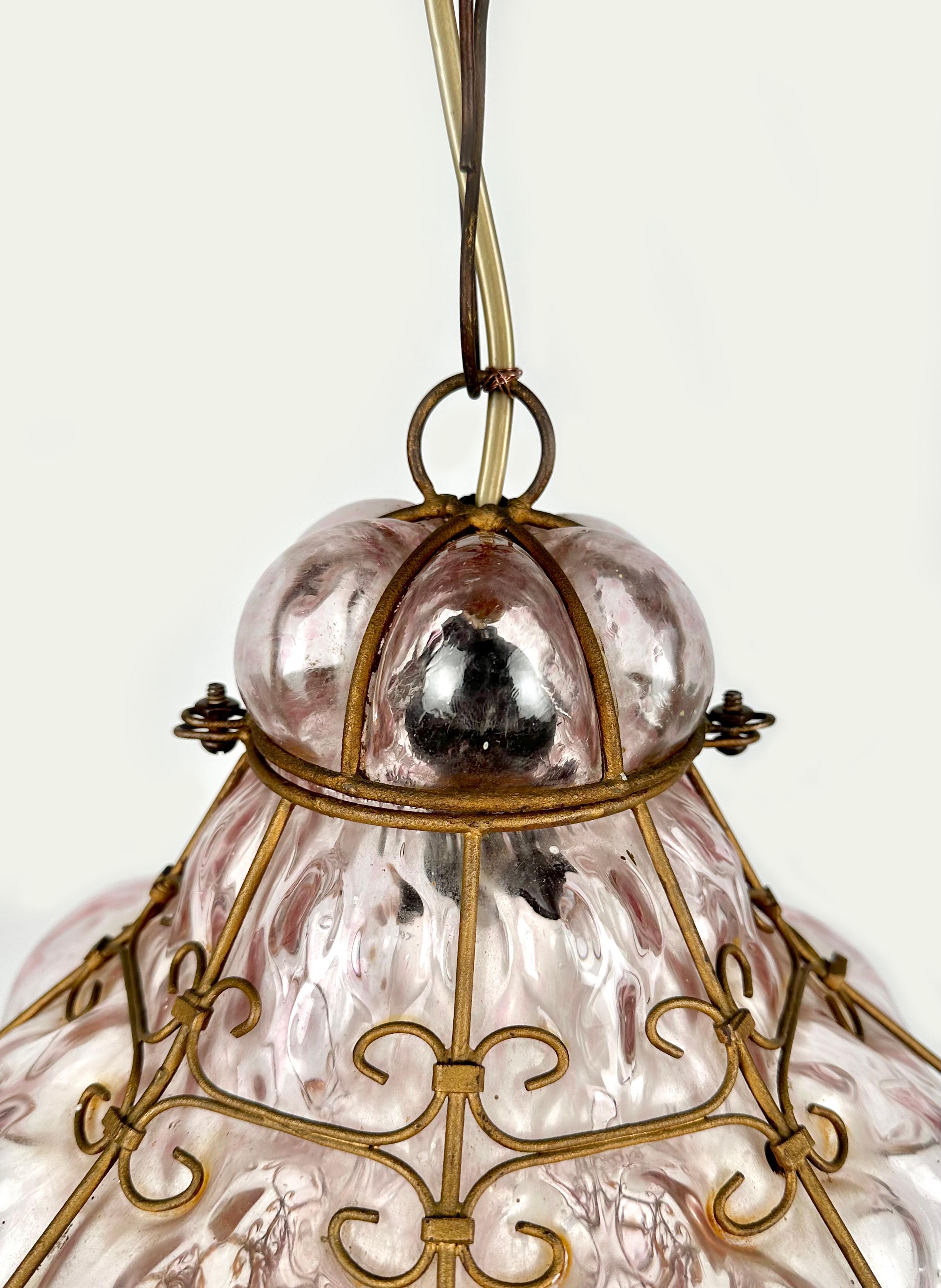 Midcentury Handblown Murano Pink Glass Pendant Light by Seguso, Italy, 1940s For Sale 2