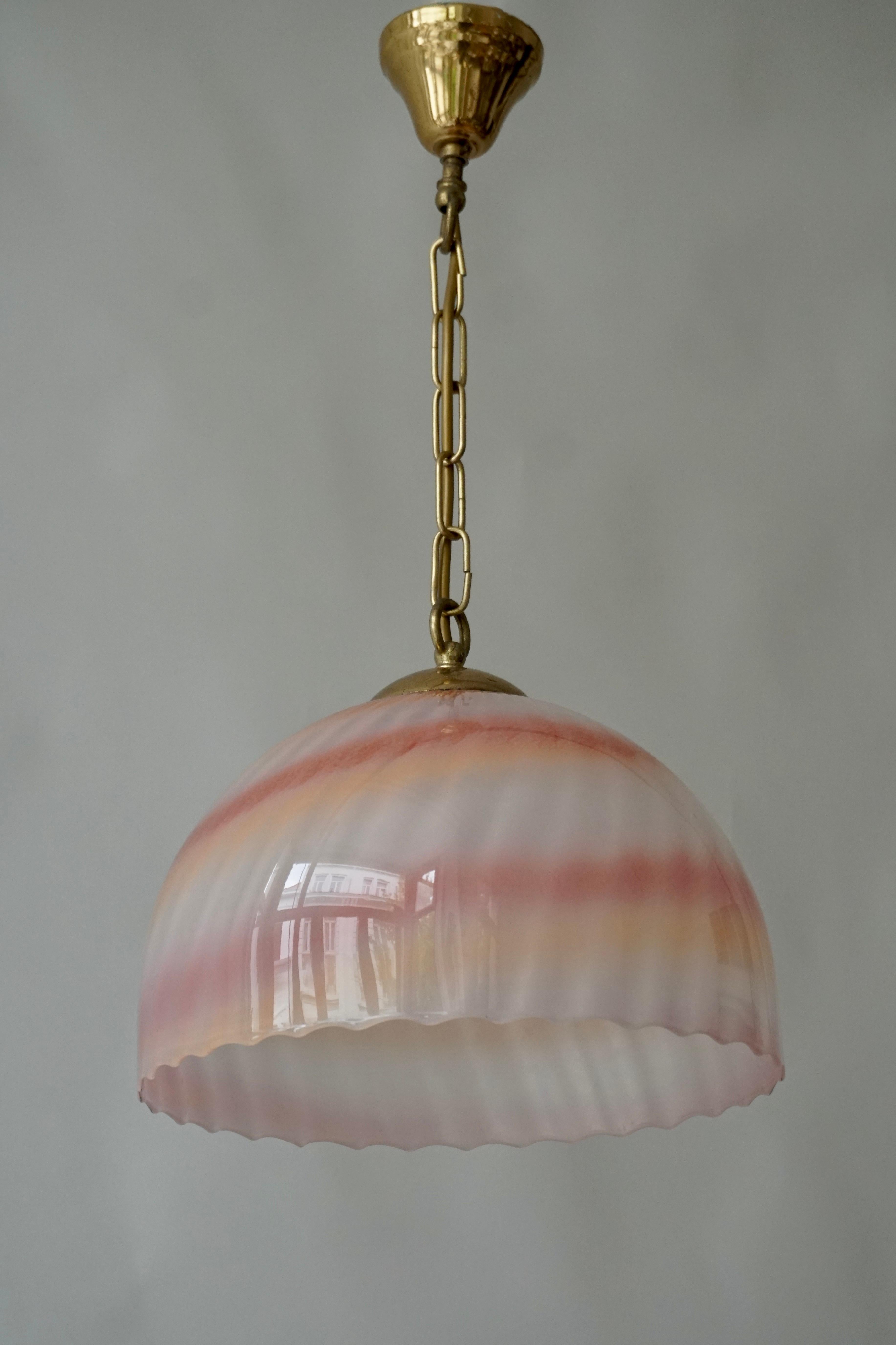 Mid-Century Modern Midcentury Handblown Murano Pink Glass Pendant Light Italy, 1970s For Sale