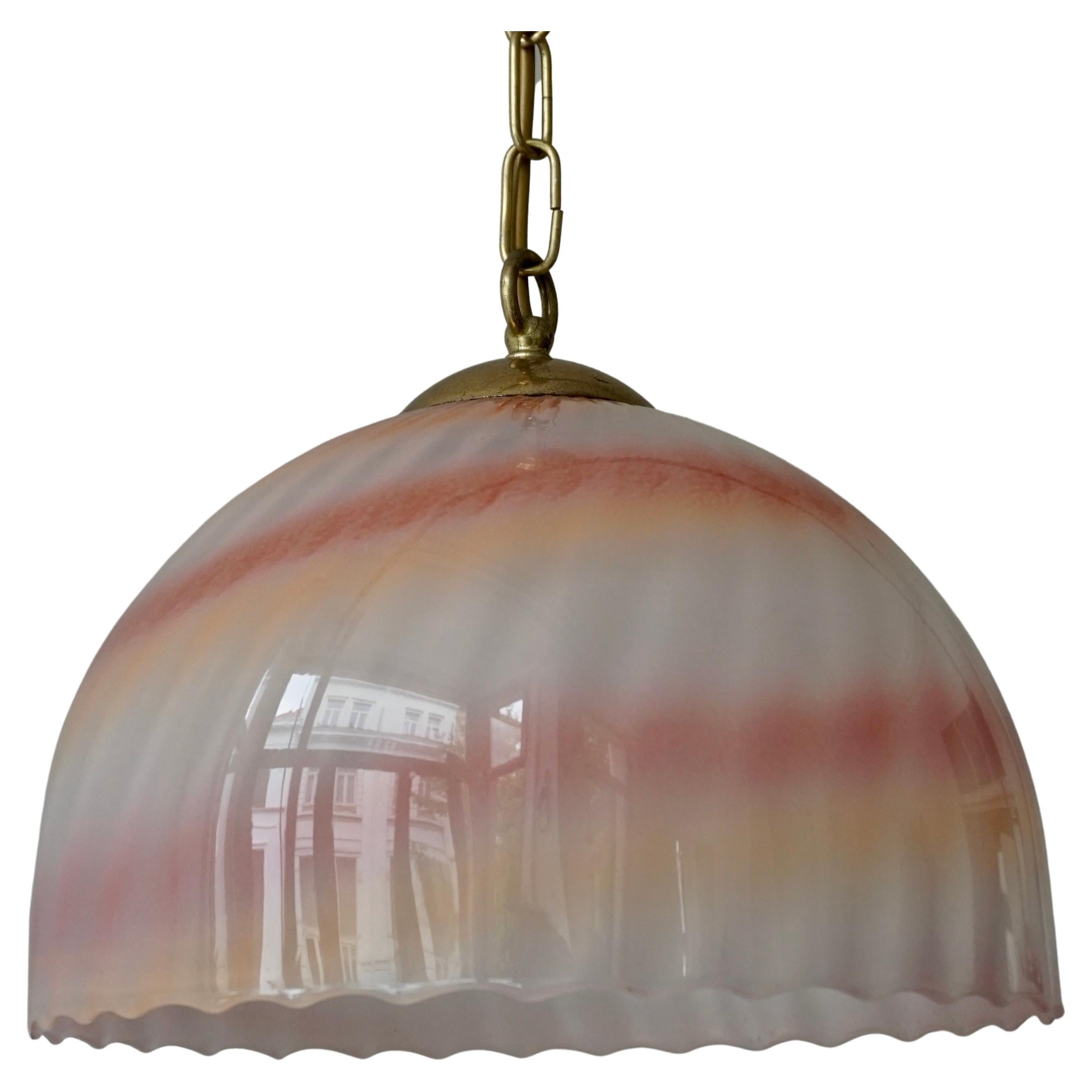 Midcentury Handblown Murano Pink Glass Pendant Light Italy, 1970s For Sale