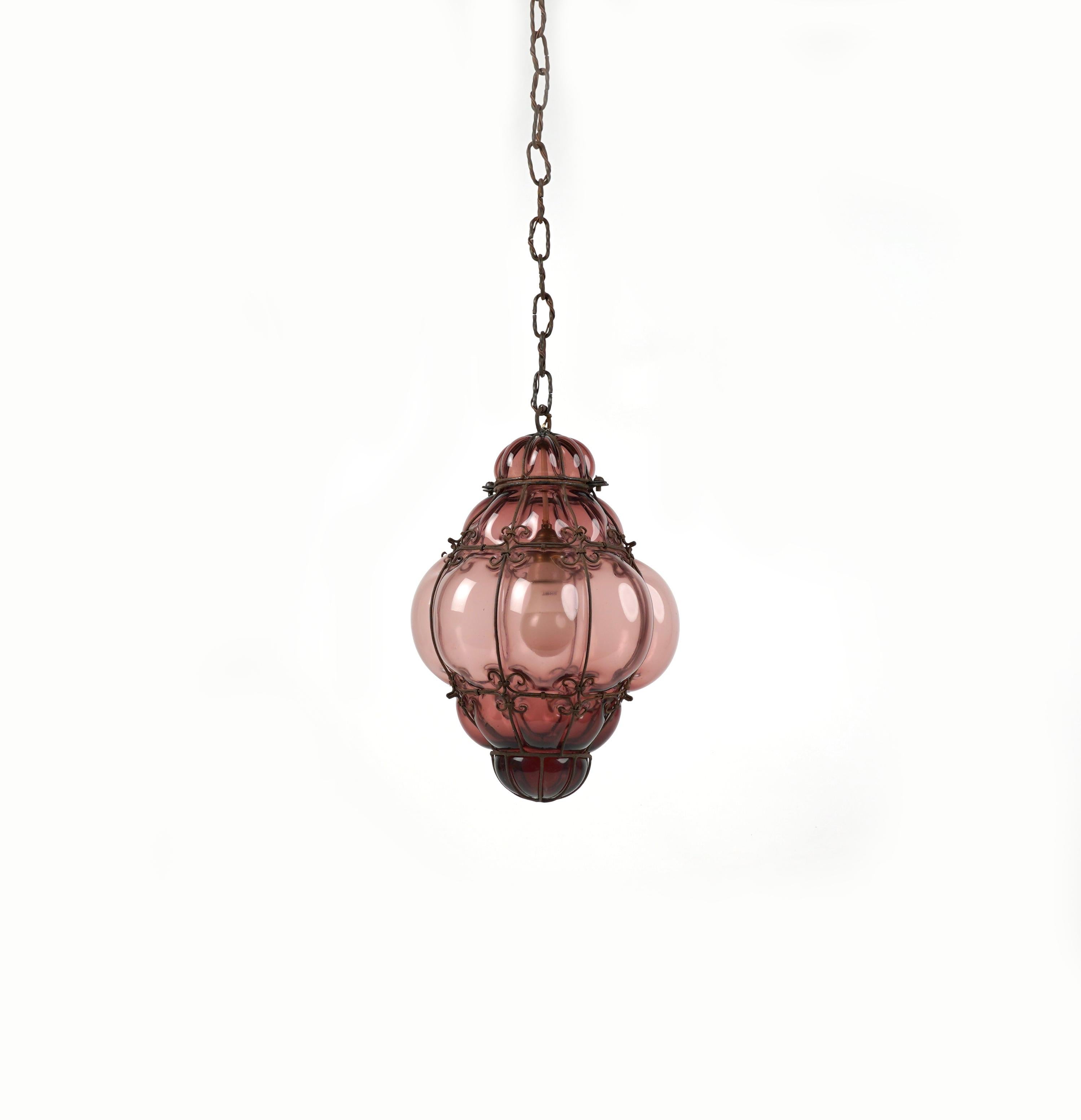 Midcentury Handblown Murano Purple Glass Pendant Light by Seguso, Italy, 1940s In Good Condition In Rome, IT