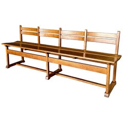 Banc en chêne à 4 places de style « mid-century », fabrication artisanale, Belgique, années 1950