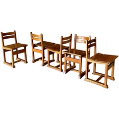 Midcentury Handcrafted Design Oak Dining Chairs, 1950's Belgium