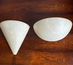Midcentury Handcrafted Pair of Art Deco Style Alabaster Wall Lights or Sconces