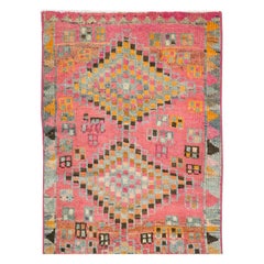 Midcentury Handmade Colorful Oushak Runner with Tribal Design