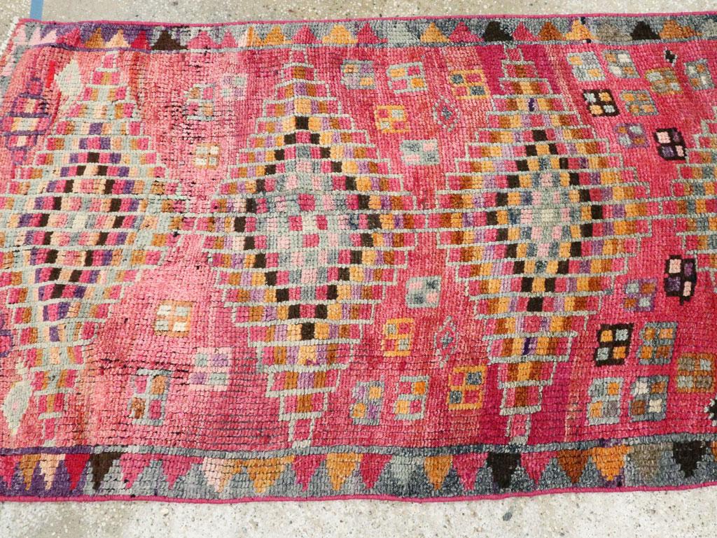 20th Century Midcentury Handmade Colorful Oushak Runner with Tribal Design For Sale