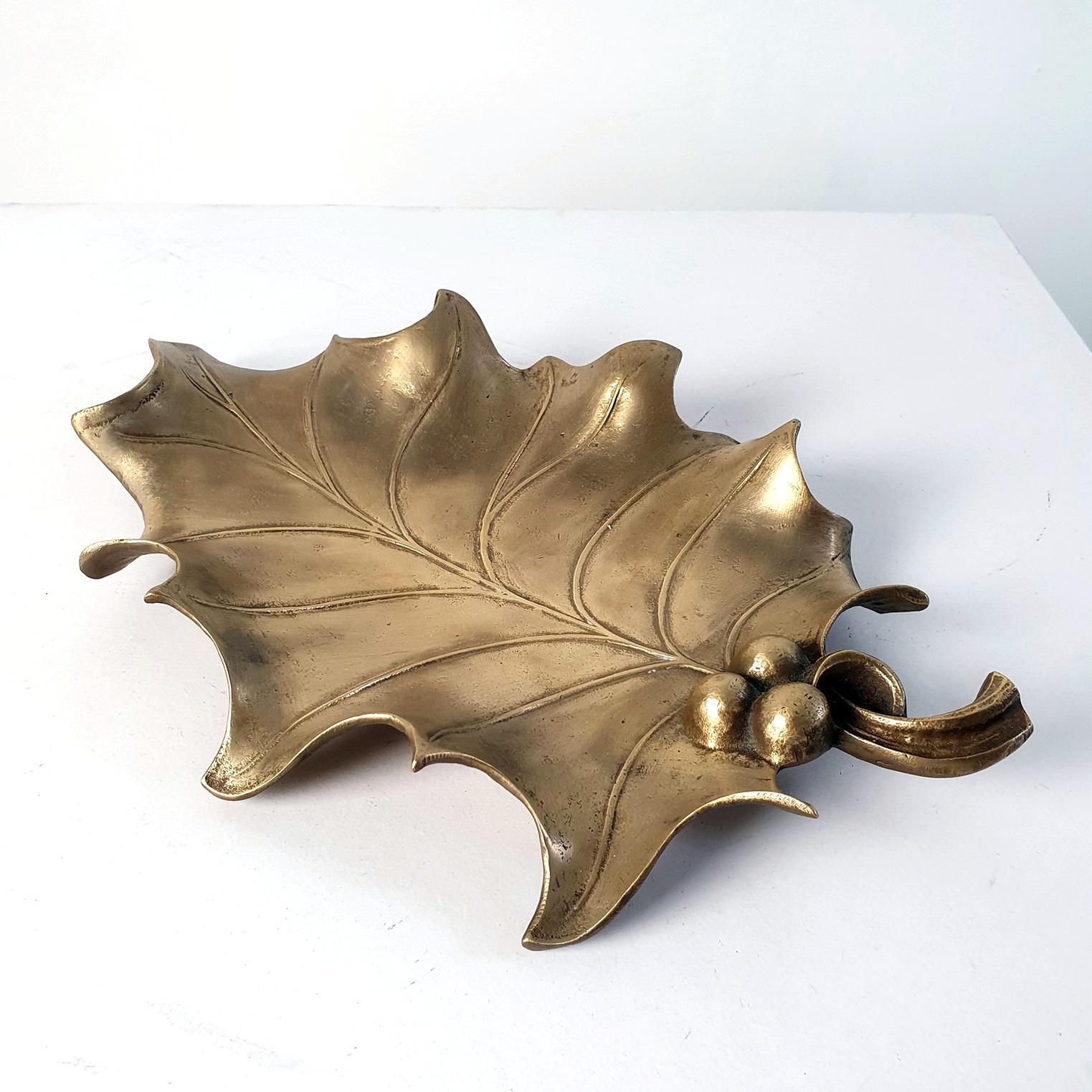 Cast Midcentury Handmade Holly Leaf Tray Italy For Sale