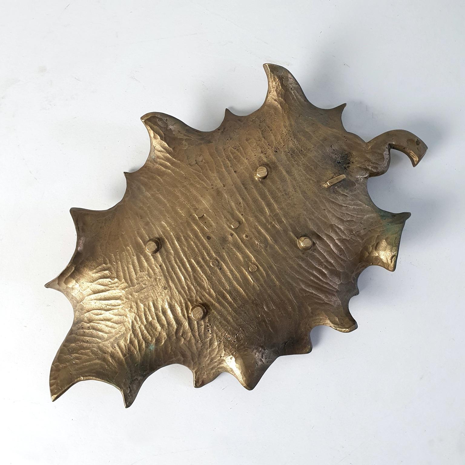 Bronze Midcentury Handmade Holly Leaf Tray Italy For Sale