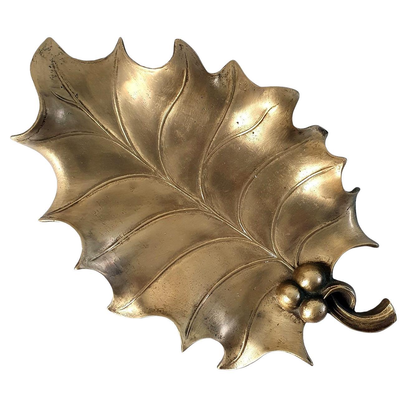 Midcentury Handmade Holly Leaf Tray Italy For Sale 1