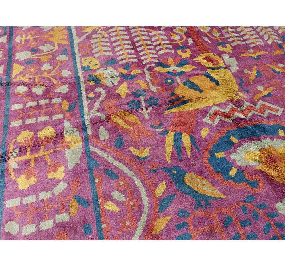 Midcentury Handmade Indian Whimsical Pictorial Large Room Size Rug In Good Condition For Sale In New York, NY