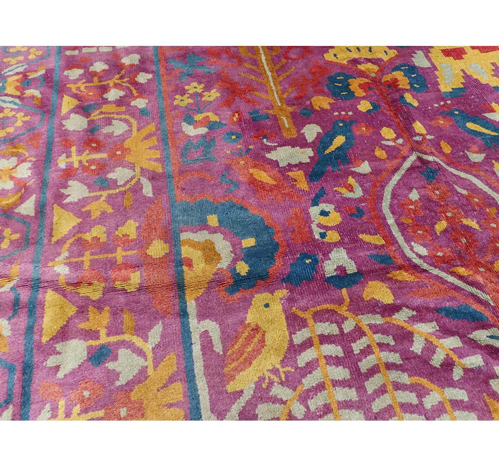 20th Century Midcentury Handmade Indian Whimsical Pictorial Large Room Size Rug For Sale