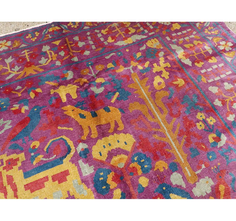 Wool Midcentury Handmade Indian Whimsical Pictorial Large Room Size Rug For Sale