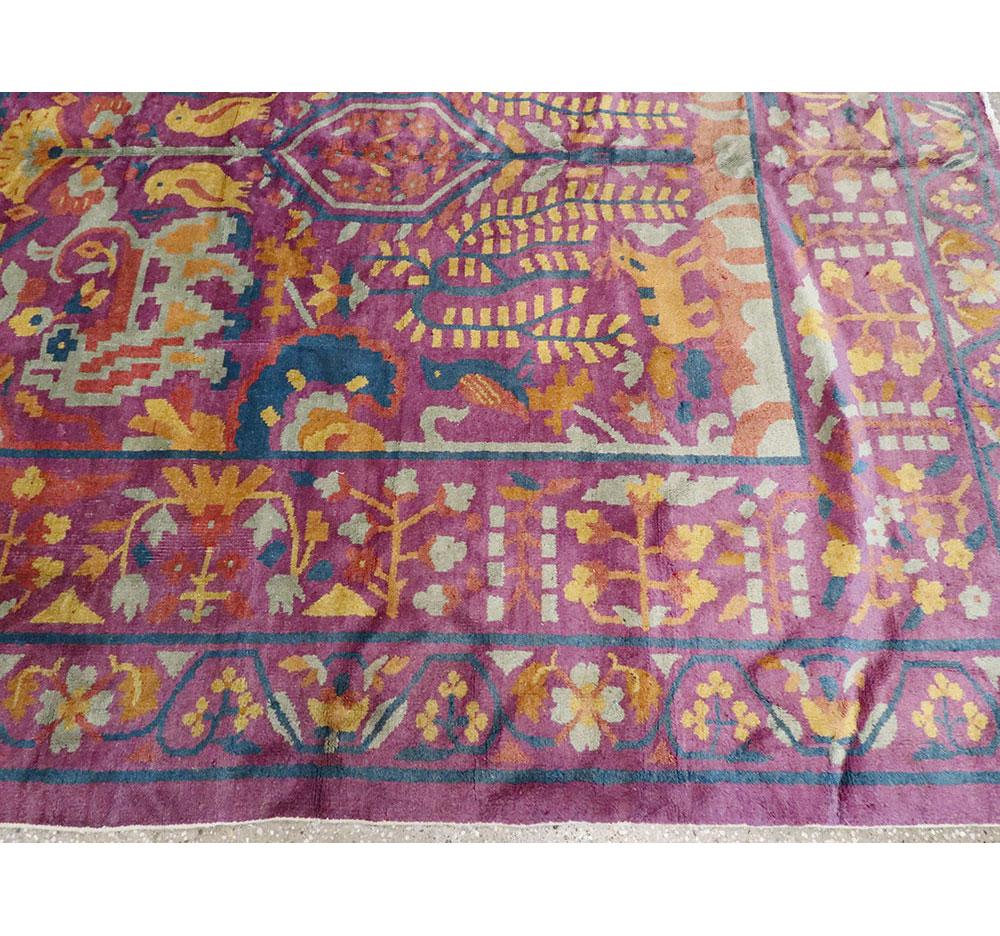 Midcentury Handmade Indian Whimsical Pictorial Large Room Size Rug For Sale 1