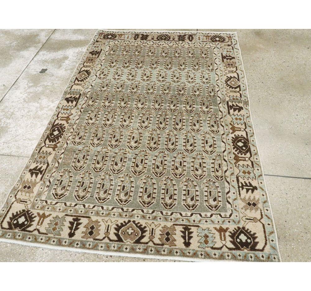 Midcentury Handmade Persian Accent Rug in Slate Blue, Beige, and Brown In Good Condition For Sale In New York, NY