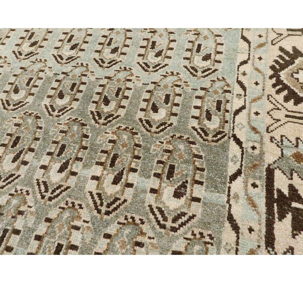 20th Century Midcentury Handmade Persian Accent Rug in Slate Blue, Beige, and Brown For Sale