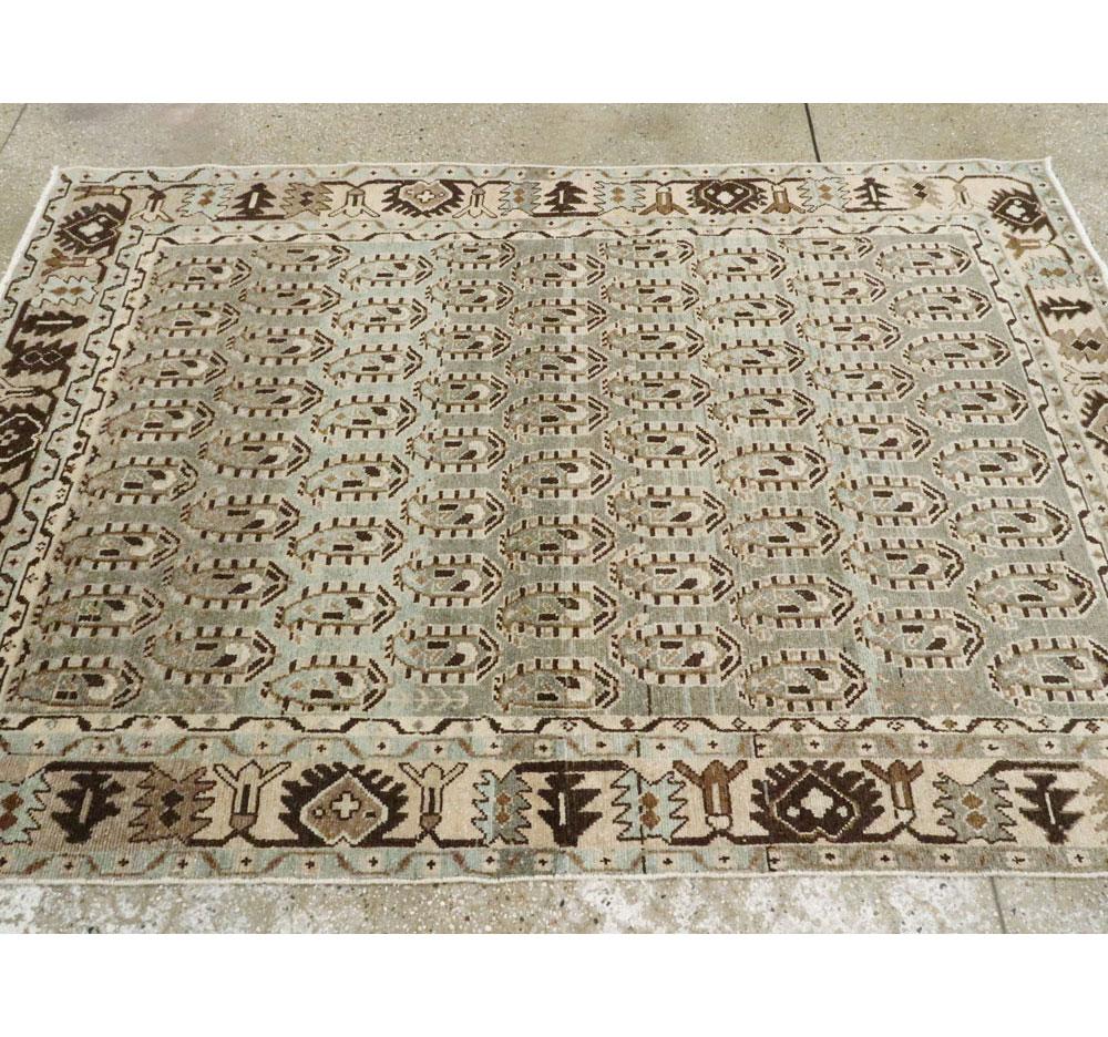 Midcentury Handmade Persian Accent Rug in Slate Blue, Beige, and Brown For Sale 1