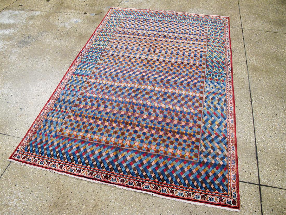 Hand-Knotted Midcentury Handmade Persian Kashan Art Deco Style Accent Rug For Sale