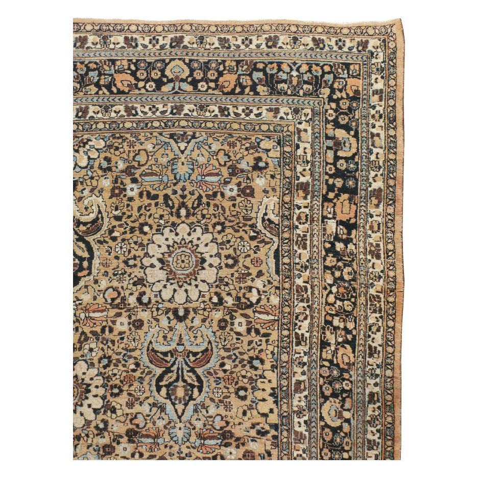 Hand-Knotted Midcentury Handmade Persian Room Size Area Rug in Light Brown and Light Blue For Sale