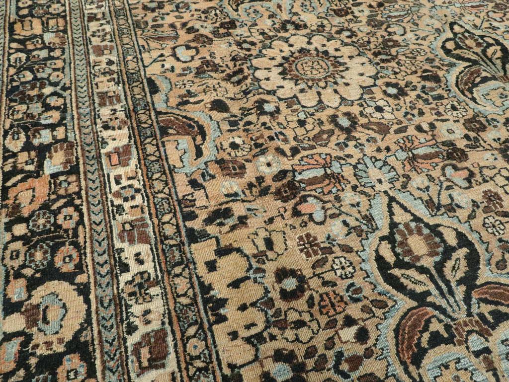 20th Century Midcentury Handmade Persian Room Size Area Rug in Light Brown and Light Blue For Sale