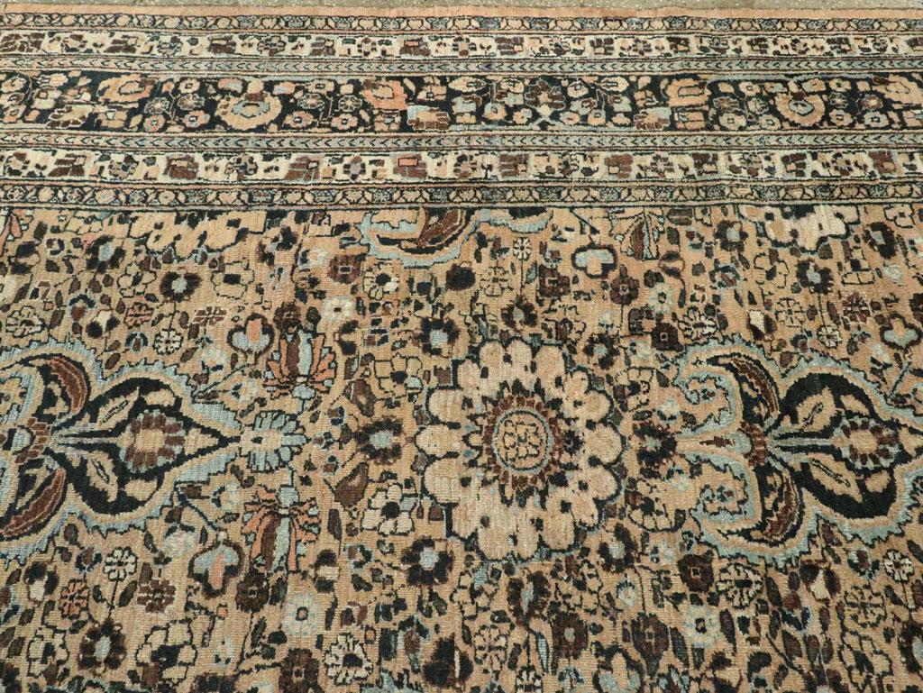 Wool Midcentury Handmade Persian Room Size Area Rug in Light Brown and Light Blue For Sale