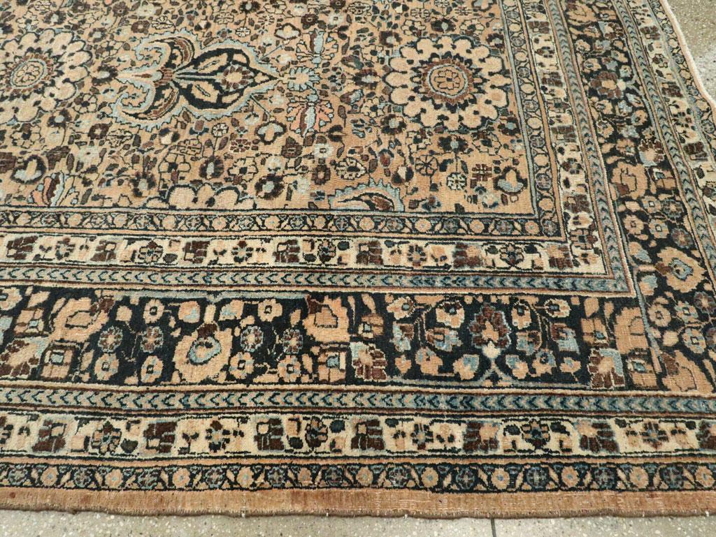 Midcentury Handmade Persian Room Size Area Rug in Light Brown and Light Blue For Sale 2