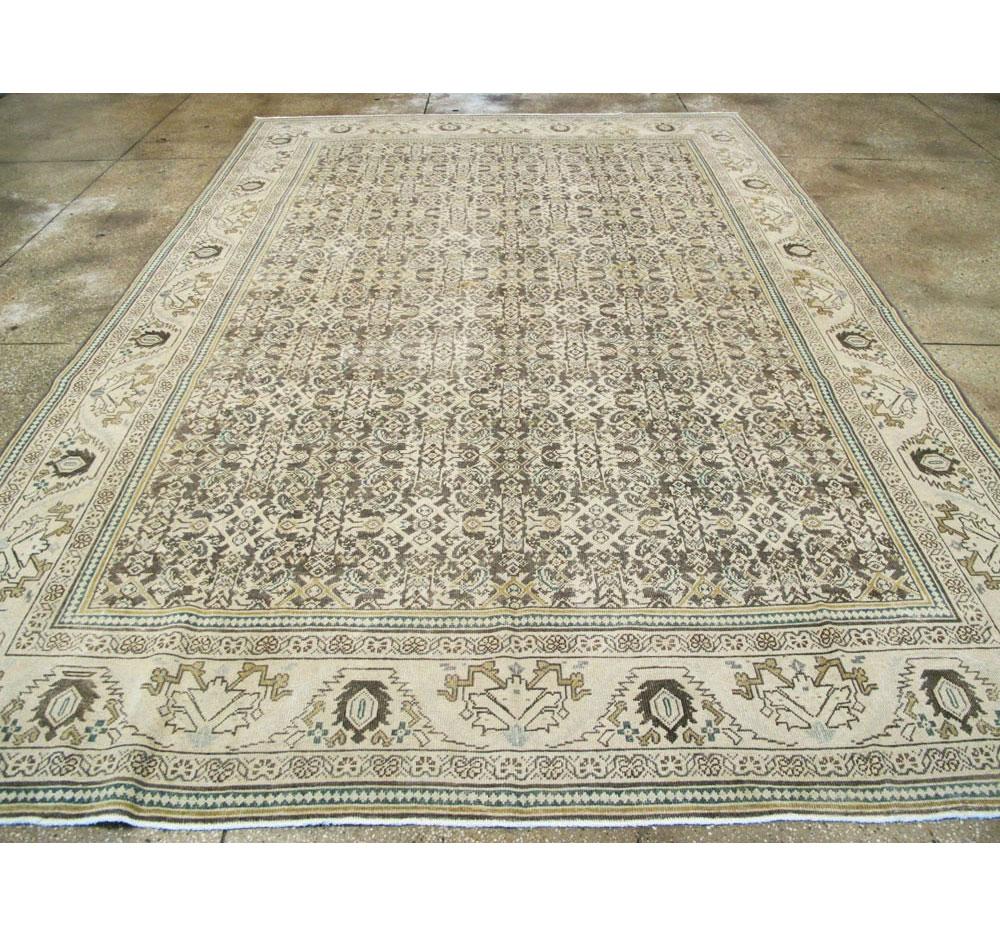 Minimalist Midcentury Handmade Persian Room Size Rug in Neutral Earth Tones For Sale