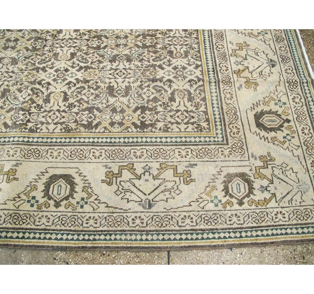 Wool Midcentury Handmade Persian Room Size Rug in Neutral Earth Tones For Sale