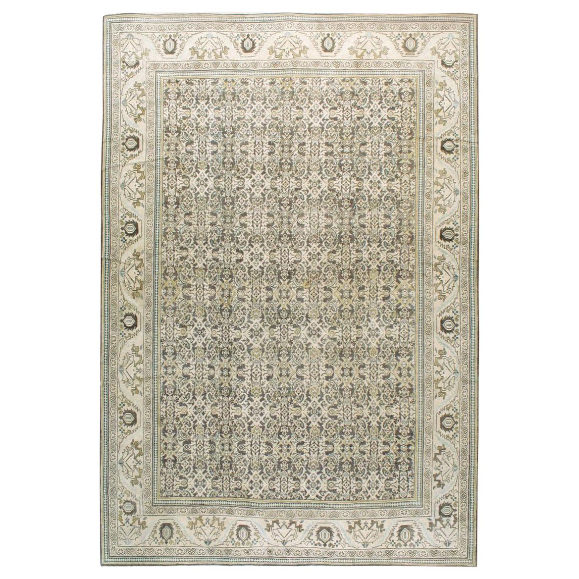 Midcentury Handmade Persian Room Size Rug in Neutral Earth Tones For Sale