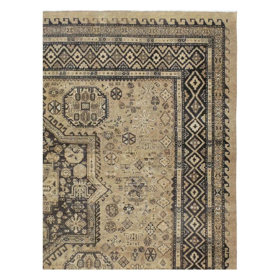 Hand-Knotted Midcentury Handmade Persian Room Size Rug Influenced by Tribal Caucasian Rugs For Sale