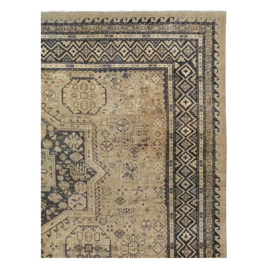 Midcentury Handmade Persian Room Size Rug Influenced by Tribal Caucasian Rugs In Good Condition For Sale In New York, NY