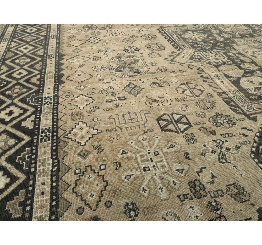 Wool Midcentury Handmade Persian Room Size Rug Influenced by Tribal Caucasian Rugs For Sale