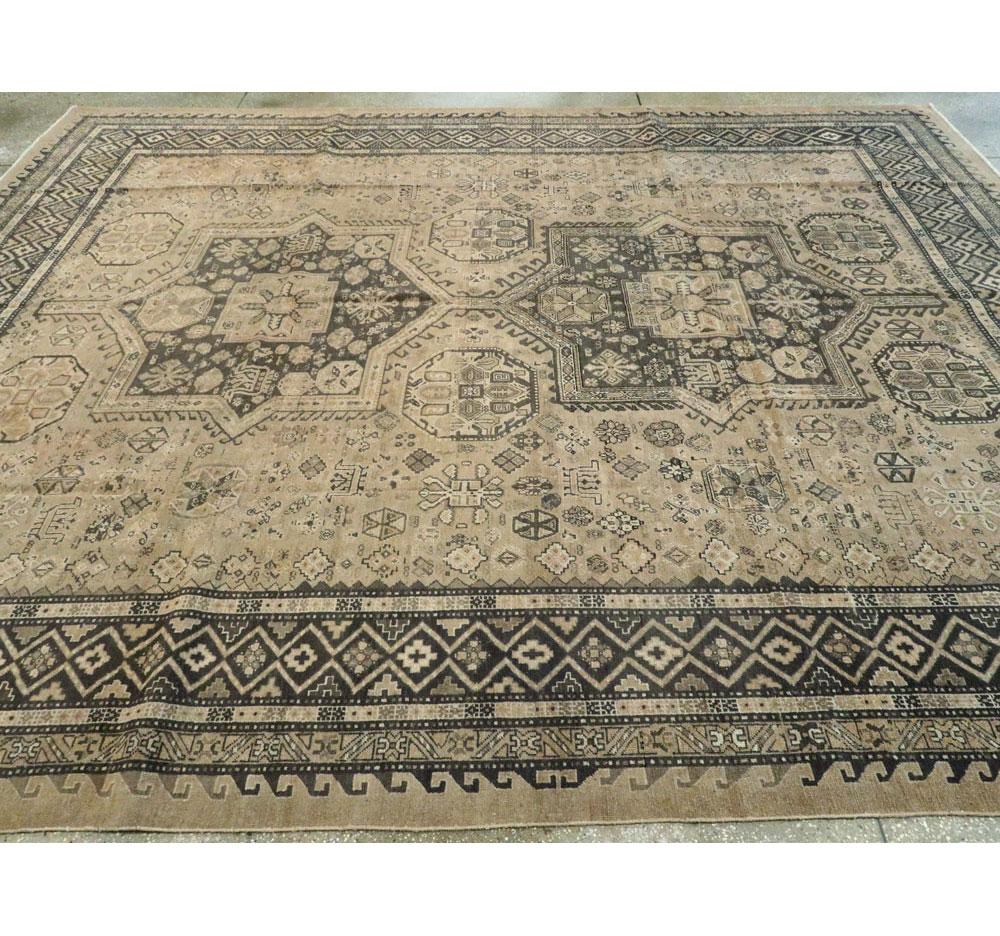 Midcentury Handmade Persian Room Size Rug Influenced by Tribal Caucasian Rugs For Sale 3
