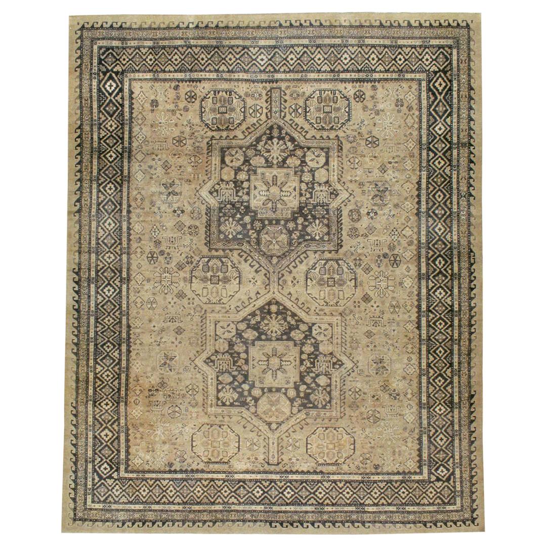 Midcentury Handmade Persian Room Size Rug Influenced by Tribal Caucasian Rugs