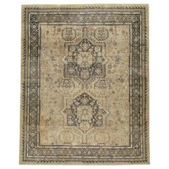 Retro Midcentury Handmade Persian Room Size Rug Influenced by Tribal Caucasian Rugs