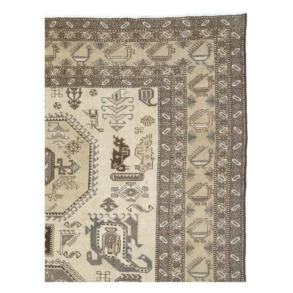 Hand-Knotted Midcentury Handmade Persian Tribal Room Size Rug in Neutral Colors For Sale