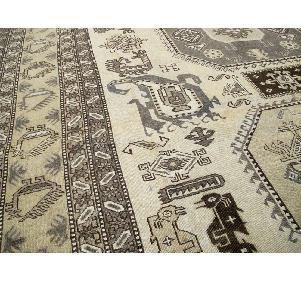 20th Century Midcentury Handmade Persian Tribal Room Size Rug in Neutral Colors For Sale