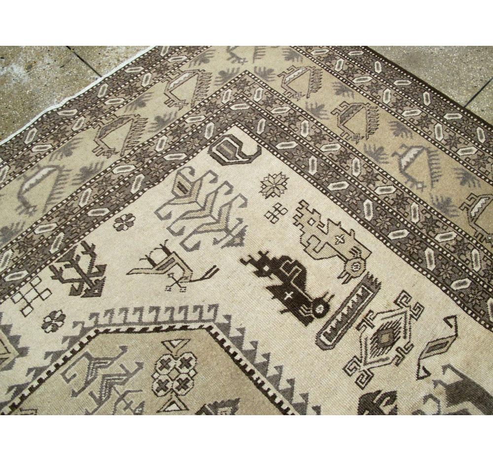 Midcentury Handmade Persian Tribal Room Size Rug in Neutral Colors For Sale 2