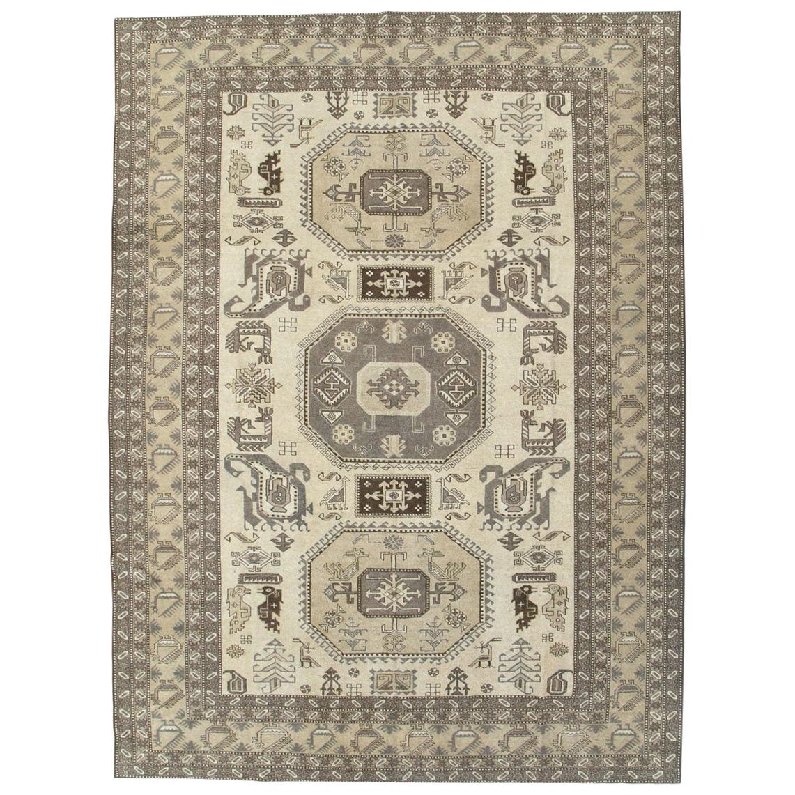 Midcentury Handmade Persian Tribal Room Size Rug in Neutral Colors For Sale