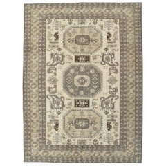 Vintage Midcentury Handmade Persian Tribal Room Size Rug in Neutral Colors