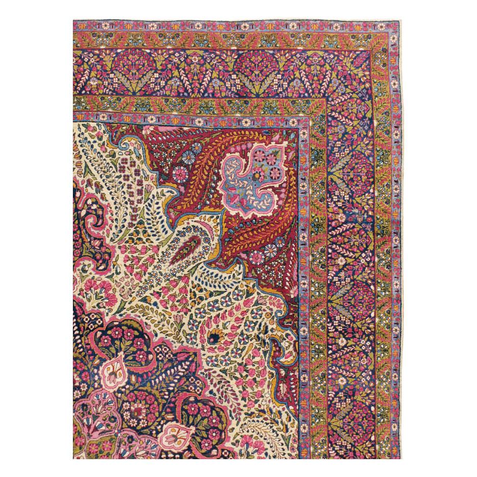 Kirman Midcentury Handmade Persian Yazd Large Carpet For Sale