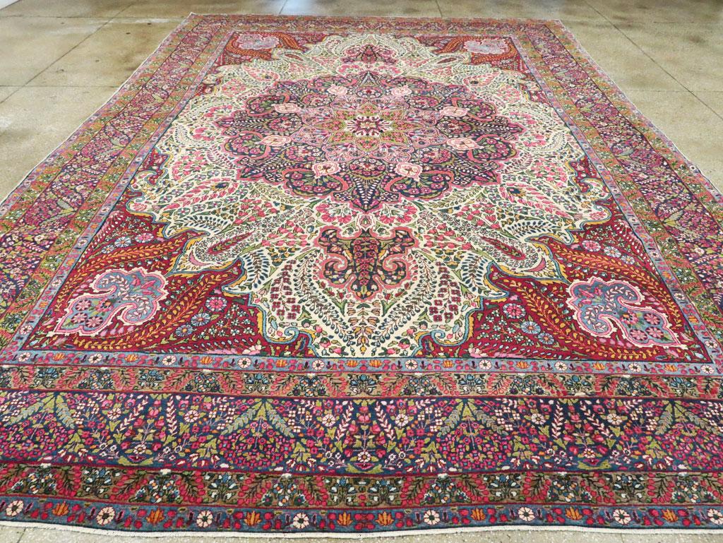 Hand-Knotted Midcentury Handmade Persian Yazd Large Carpet For Sale