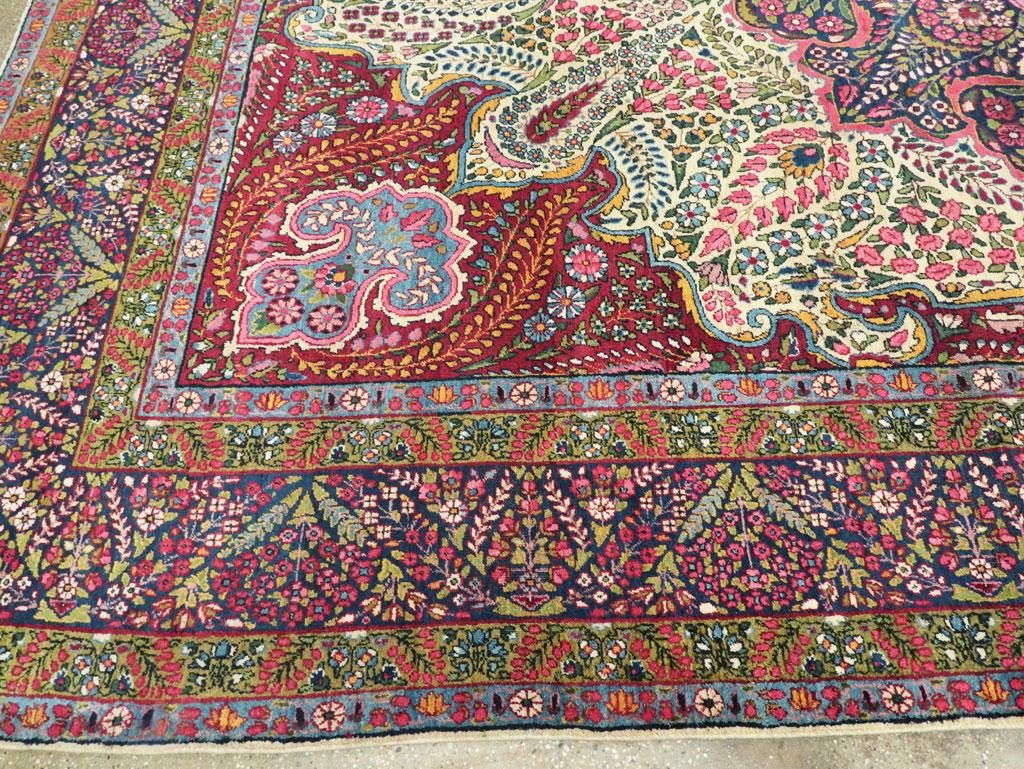 Wool Midcentury Handmade Persian Yazd Large Carpet For Sale