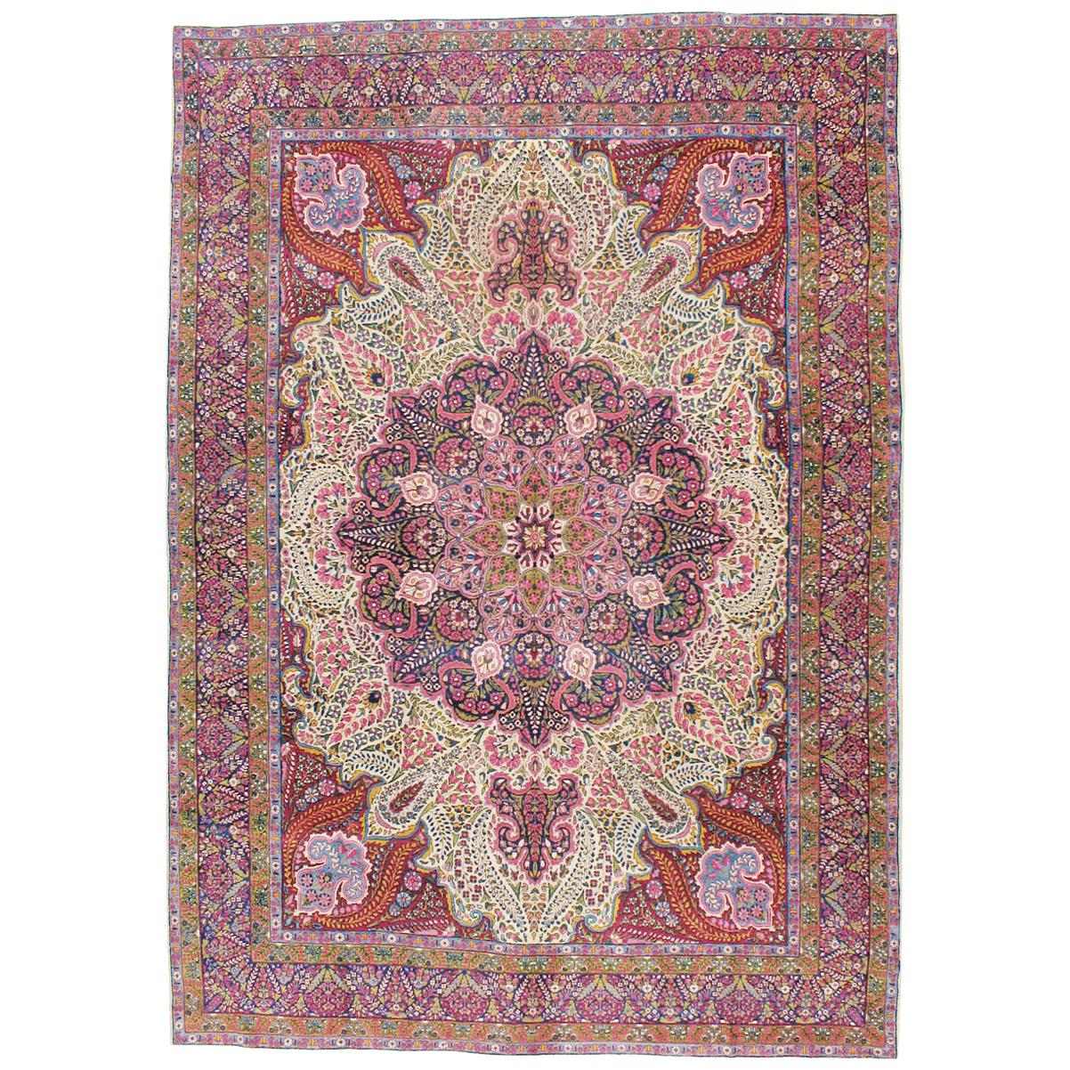 Midcentury Handmade Persian Yazd Large Carpet For Sale