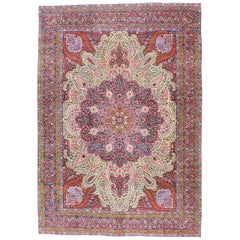 Midcentury Handmade Persian Yazd Large Carpet