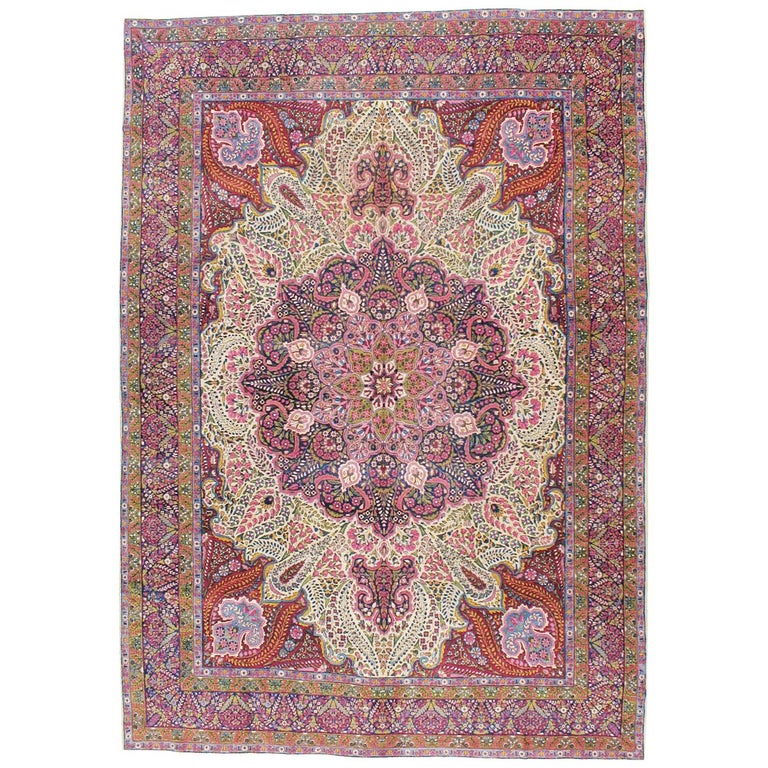 Midcentury Handmade Persian Yazd Large Carpet For Sale