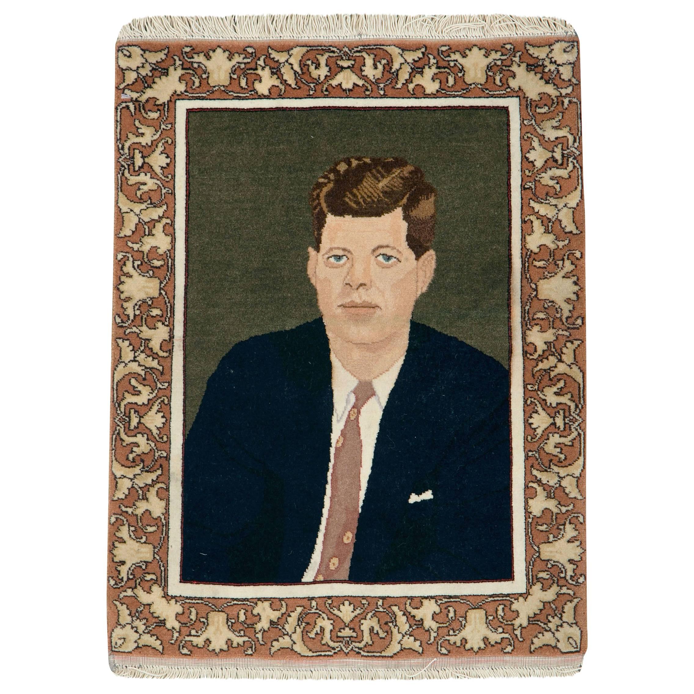 Handgefertigter Portraitteppich von John F. Kennedy aus der Jahrhundertmitte