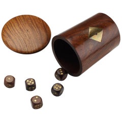 Retro Midcentury Handmade Teak and Brass Dice Cup, Denmark, 1960s