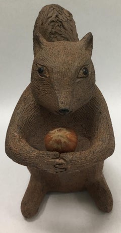 Midcentury Handmade Terra Cotta Squirrel Figurine